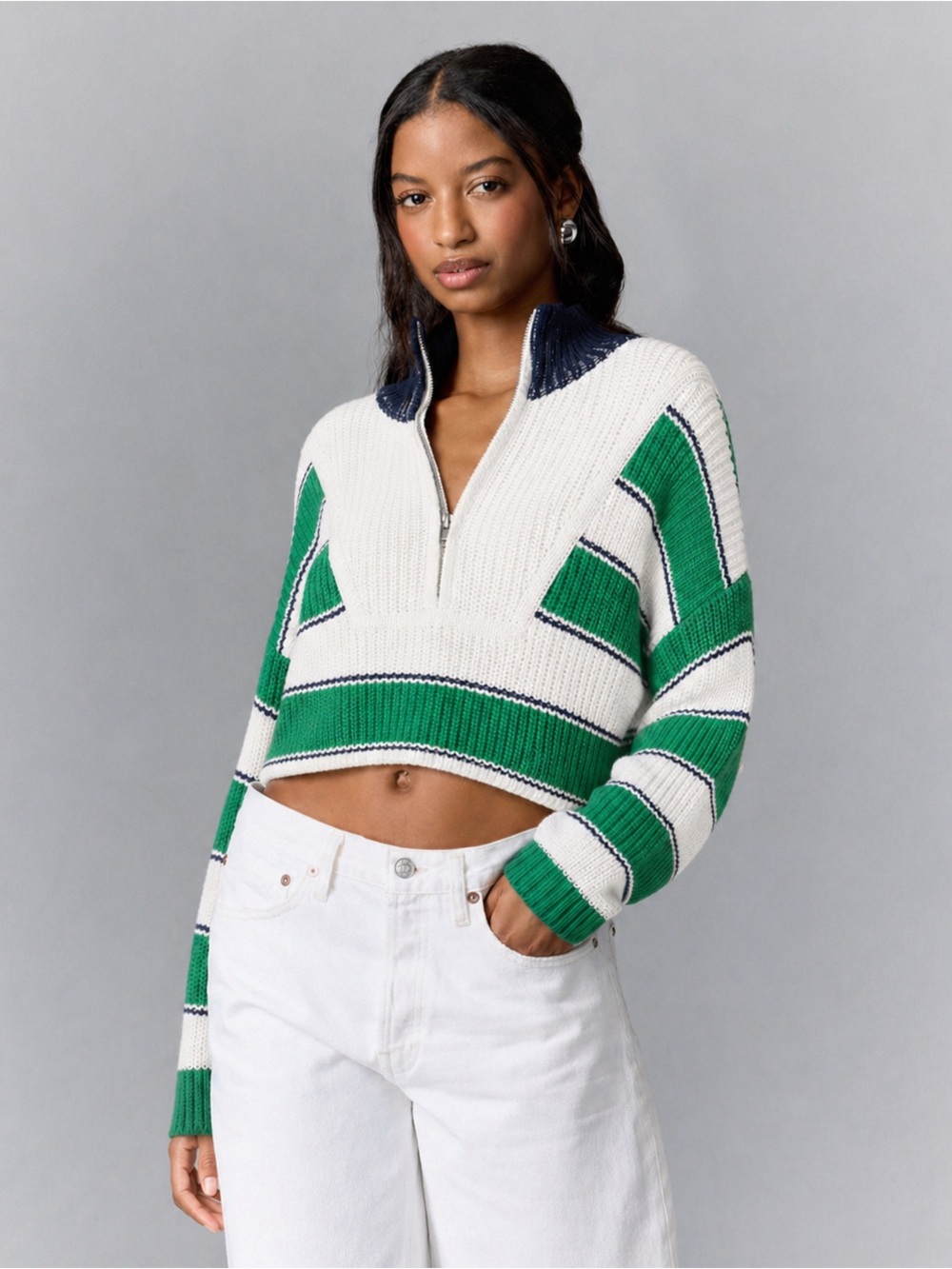 STAUD Bungalow Stripe Cropped Hampton Sweater
